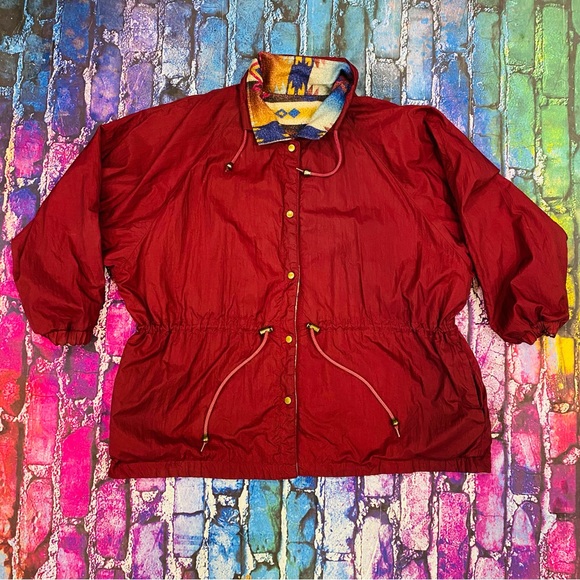 Vintage Button Up Jacket Aztec Women's X-large reversible windbreaker - Picture 2 of 5